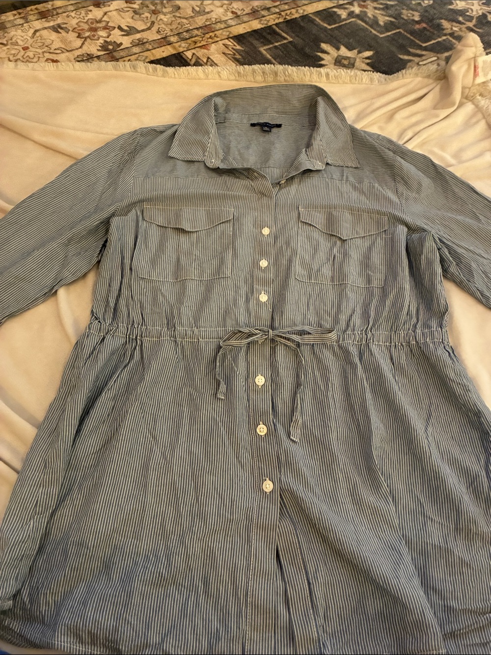 Tommy Hilfiger Light Blue and White Striped Women’s Tunic Shirt
